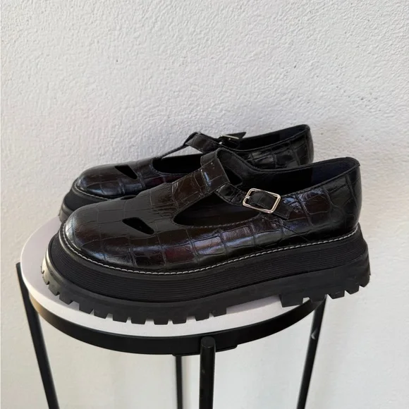 Burberry Croc Embossed Aldwych Mary Jane’s
